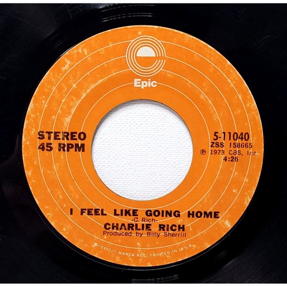 Charlie Rich Vinyl 45 The Most Beautiful Girl / I Feel Like Going Home VG - Picture 2 of 2